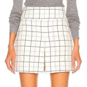 Tibi Black and Cream Windowpane Plaid Wool Side Zip Shorts 8